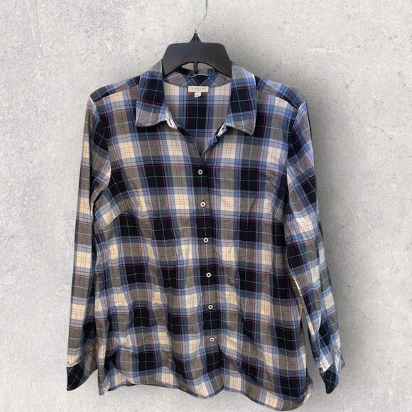 Talbots Women’s Large Plaid Button Front Shirt Blue Multi Casual Classic Top - Picture 2 of 8
